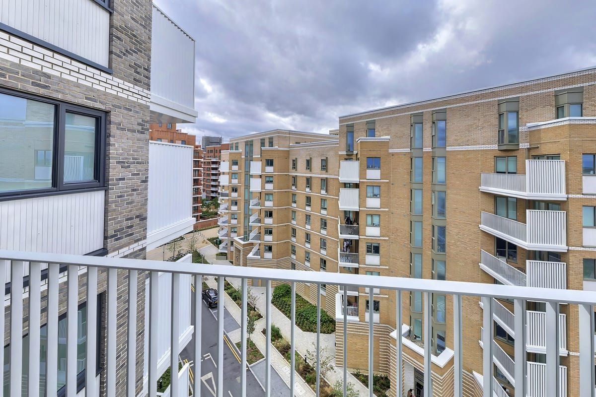 View from a seventh-floor balcony across neighbouring Lombard Square buildings